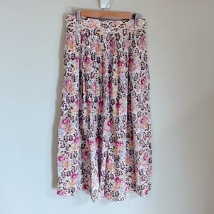 Vintage Herman Geist Pleated Floral maxi Skirt, size 12, long skirt, cream pink